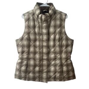 Eddie Bauer EB 700 Fill Premium Quality Goose Down Vest‎ Brown plaid Womens Sz L